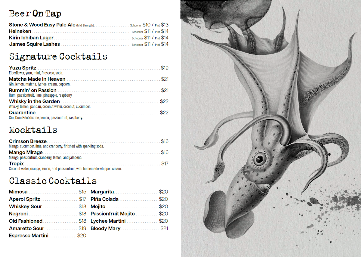 Menu, Squid inc Bar & Grill