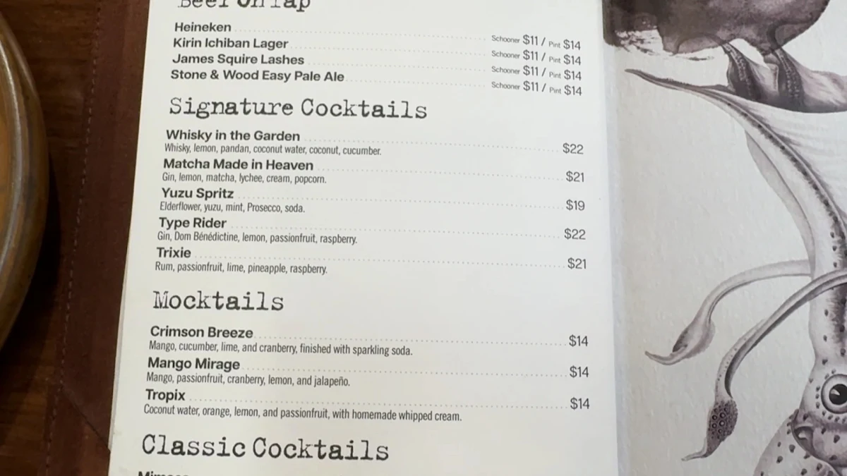 Menu, Squid inc Bar & Grill