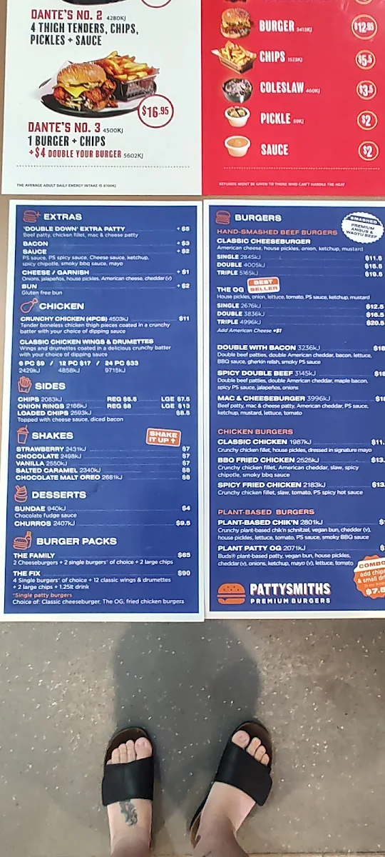 Menu, Dante's Hot Chicken Bellbird Park
