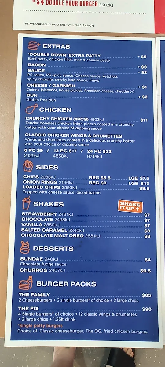 Menu, Dante's Hot Chicken Bellbird Park