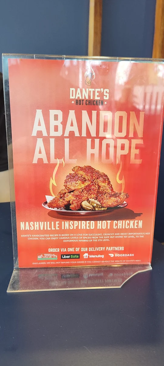 Menu, Dante's Hot Chicken Bellbird Park
