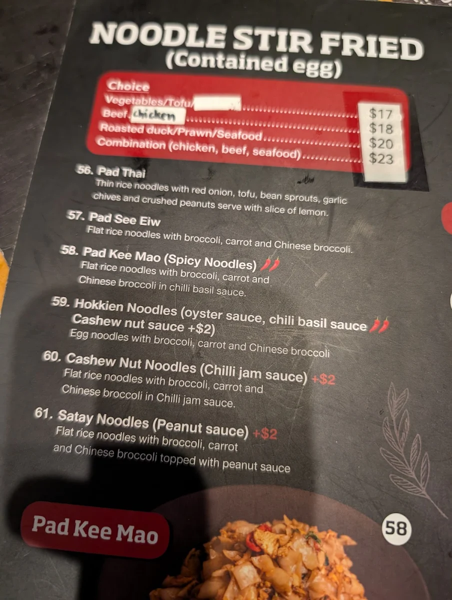 Menu, The Thai Mascot（Halal）