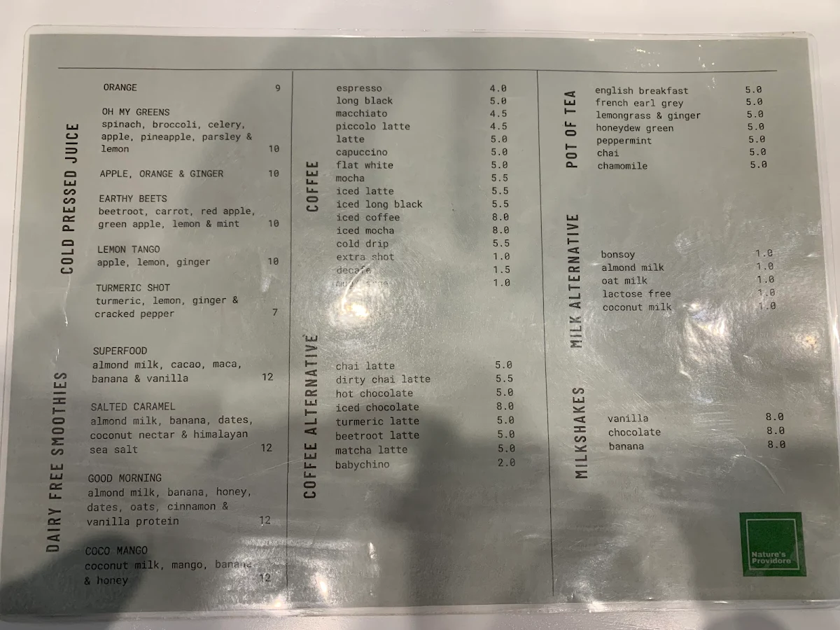 Menu, Nature's Providore