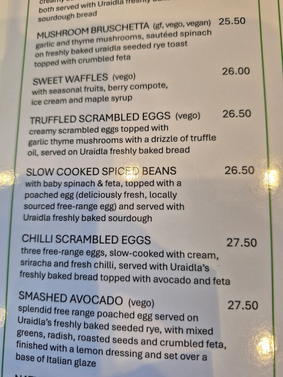 Menu, Nature's Providore