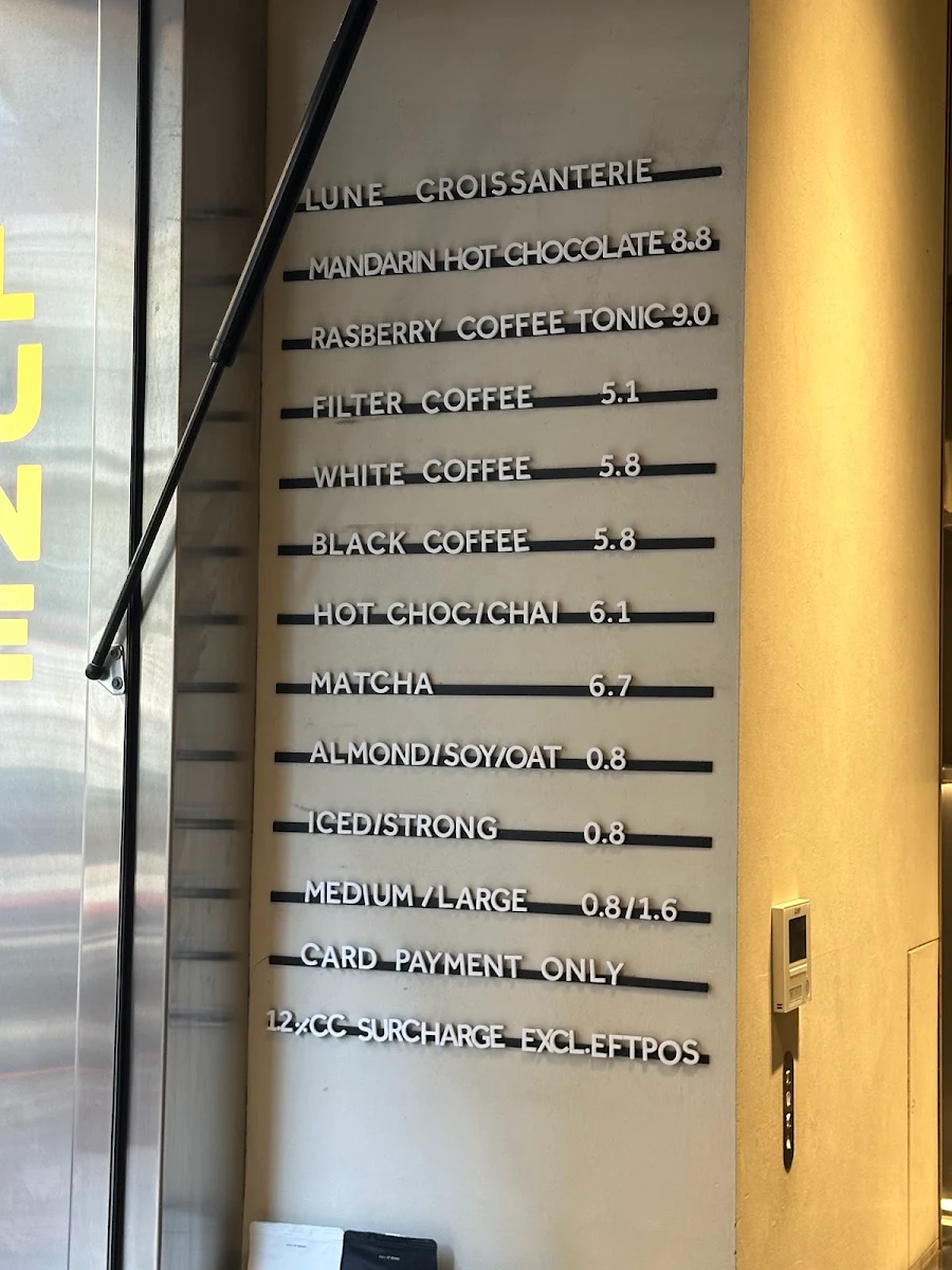 Menu, Lune Croissanterie Brisbane CBD