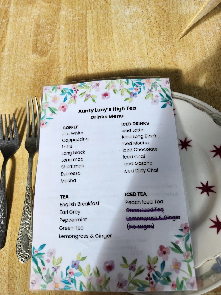 Menu, Aunty Lucy's Cakery