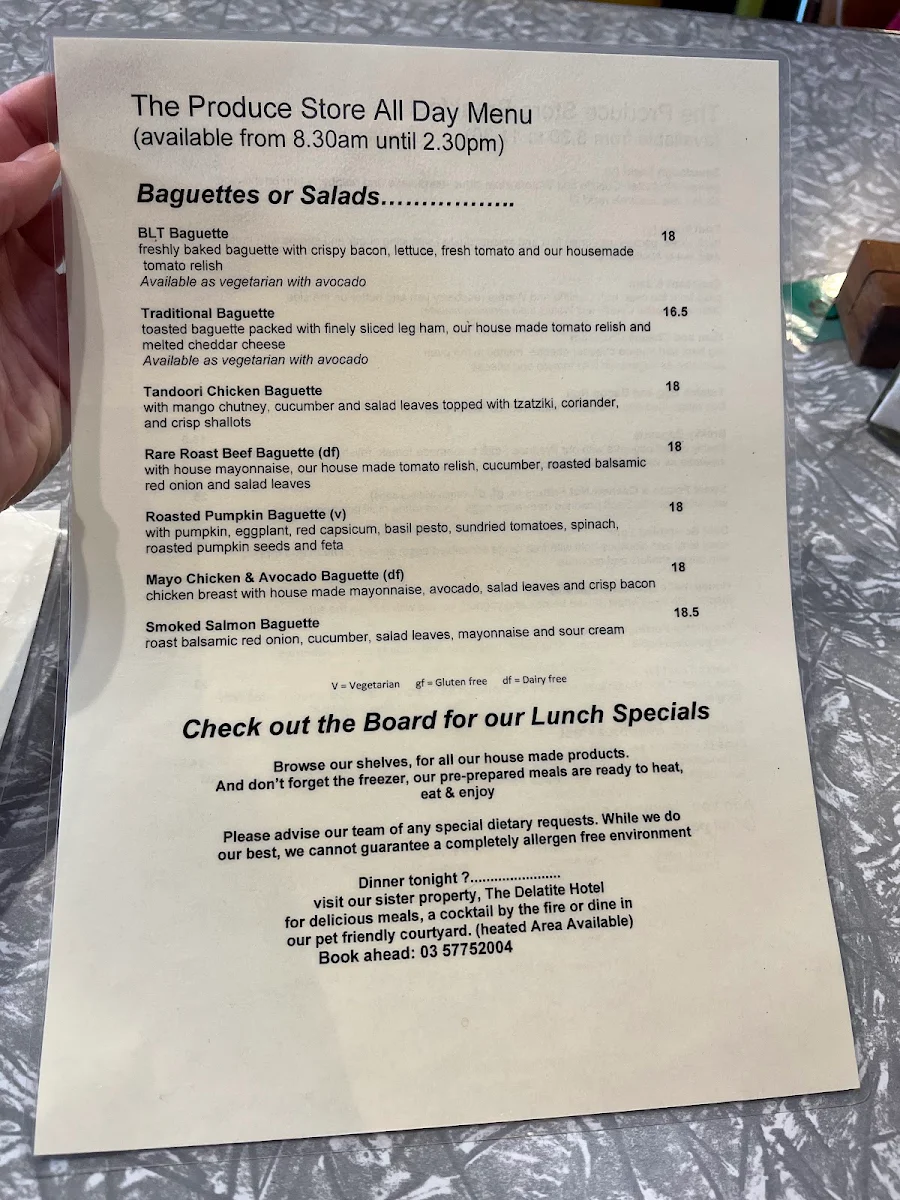 Menu, Mansfield Regional Produce Store