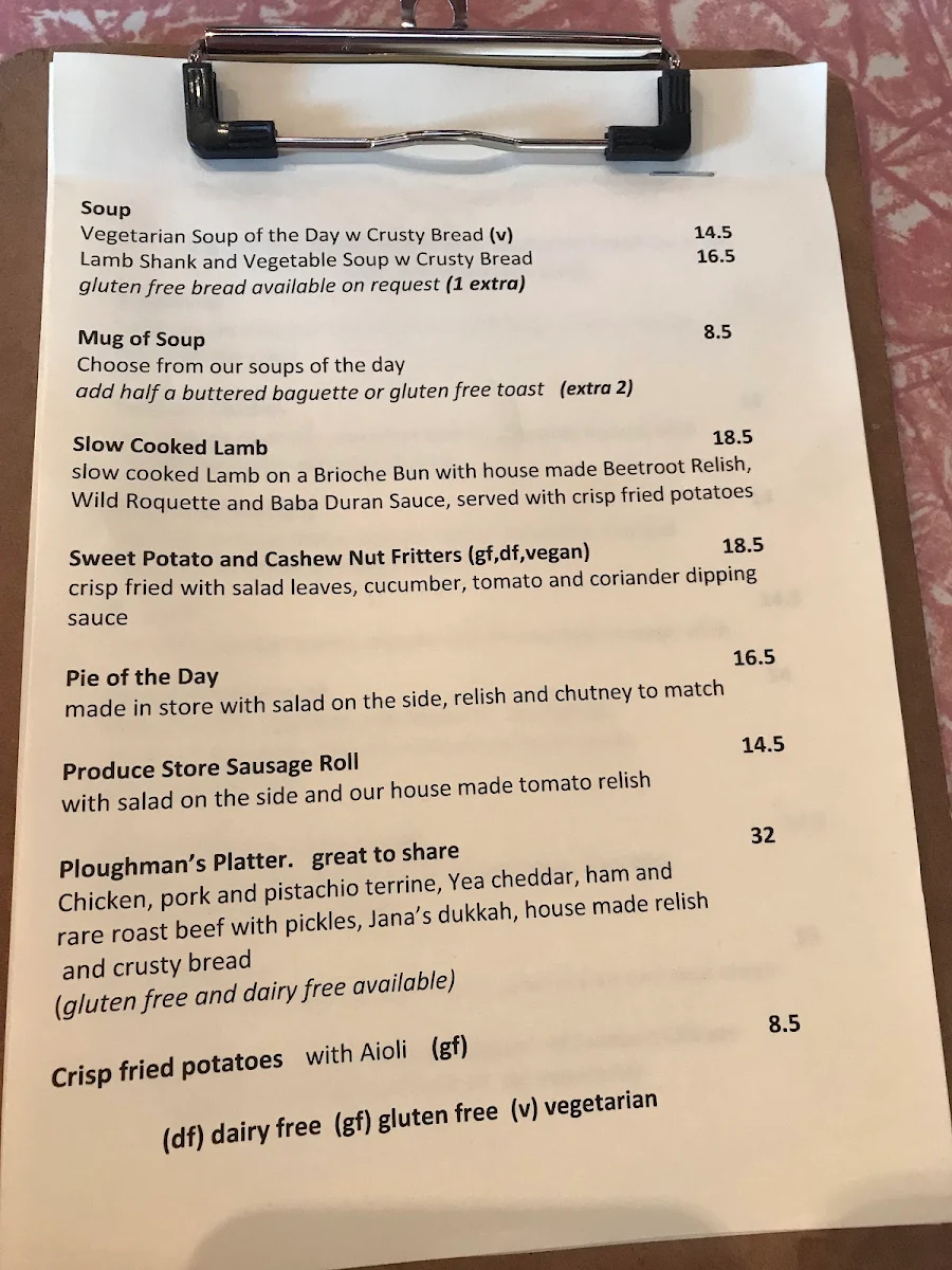 Menu, Mansfield Regional Produce Store