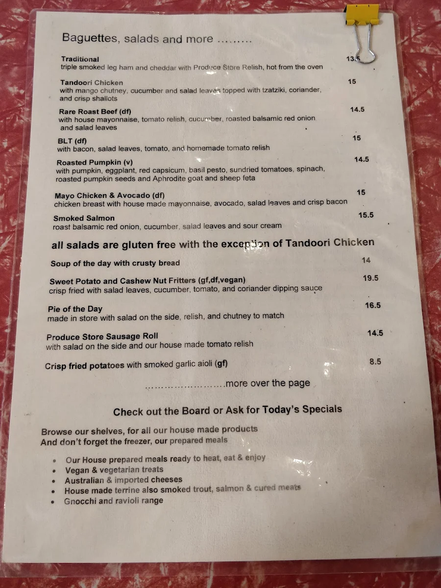 Menu, Mansfield Regional Produce Store