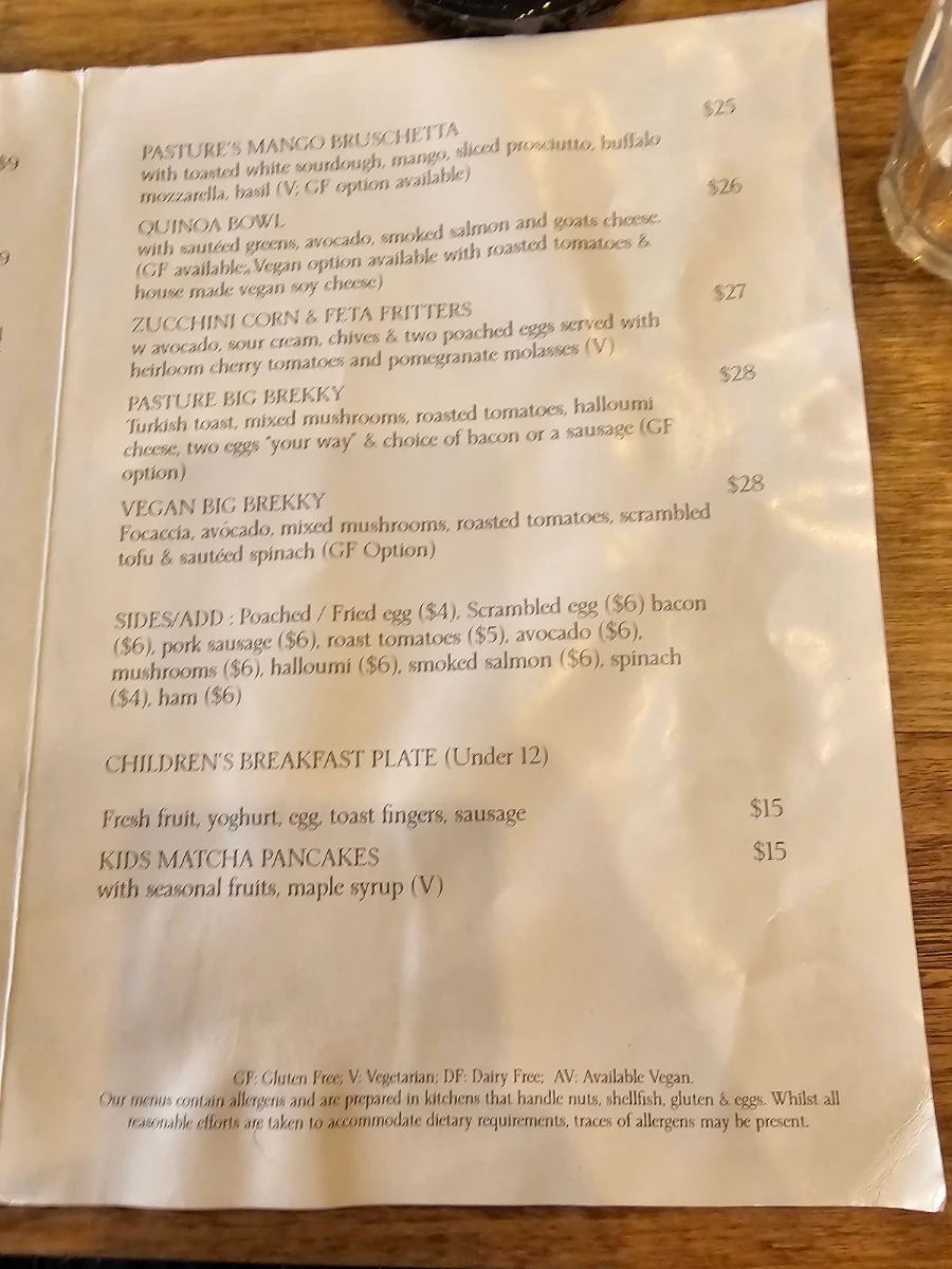 Menu, Pasture of Balmoral