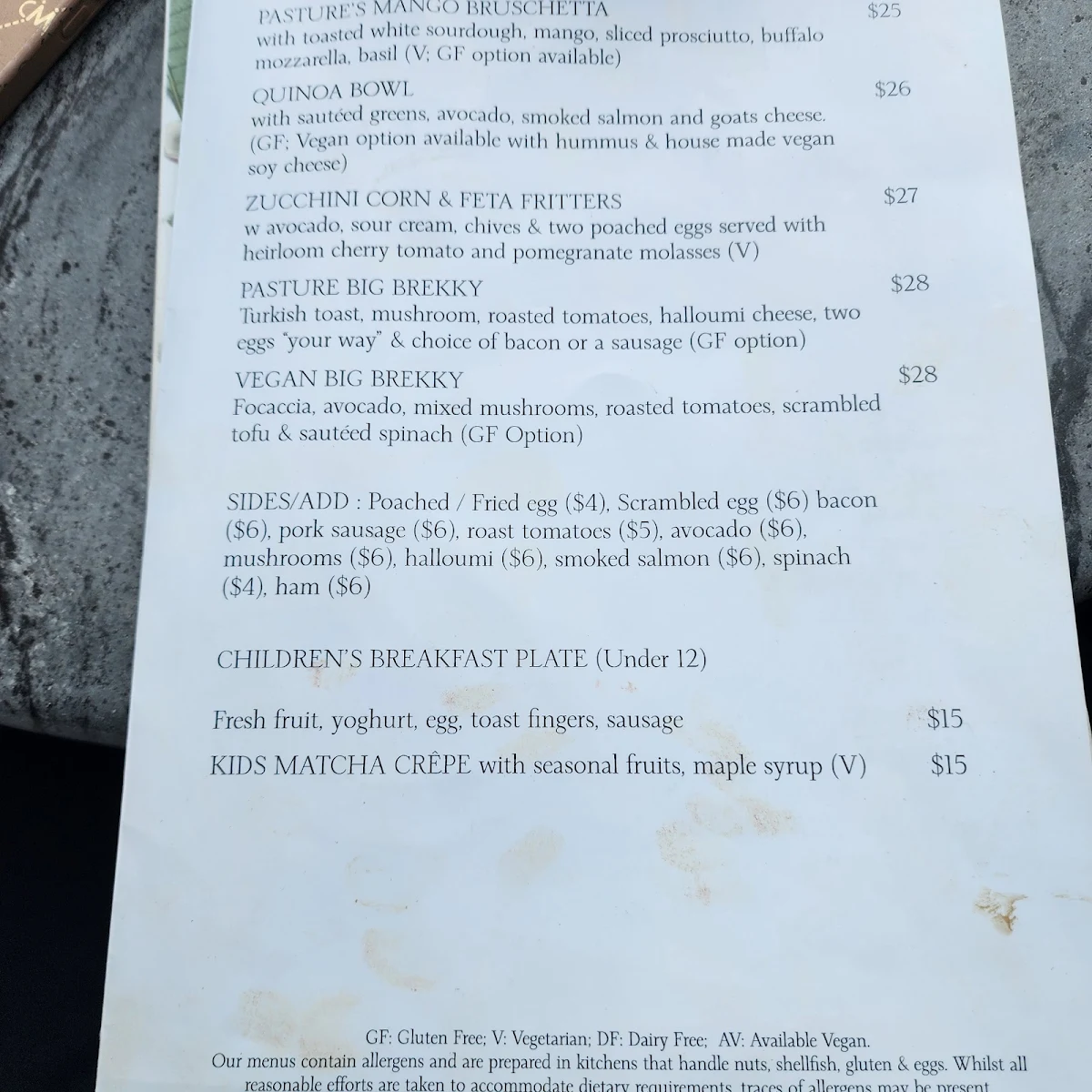 Menu, Pasture of Balmoral