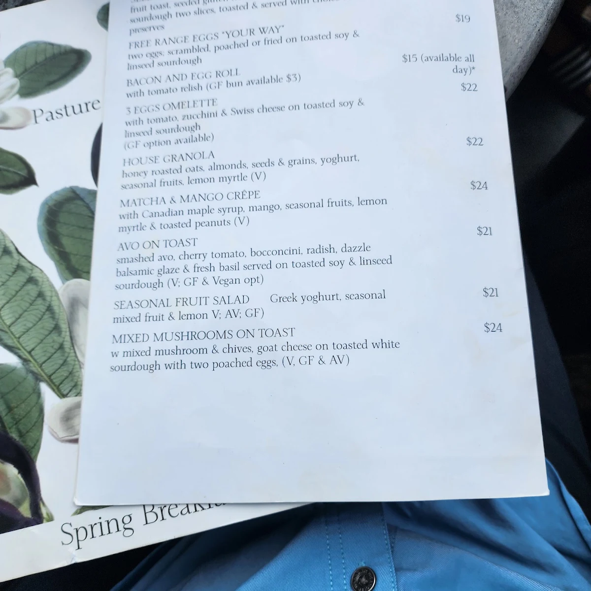 Menu, Pasture of Balmoral