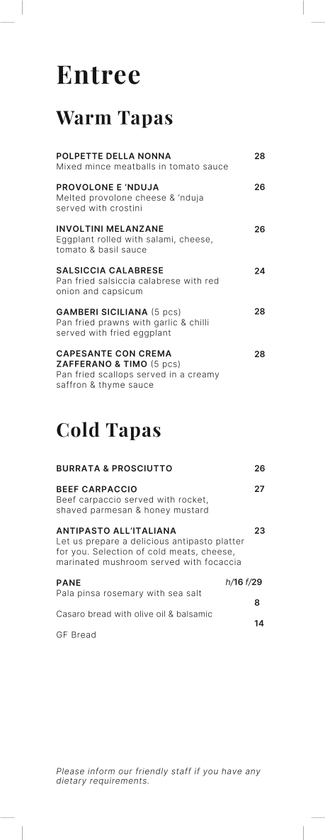 Menu, Compa Mt Hawthorn