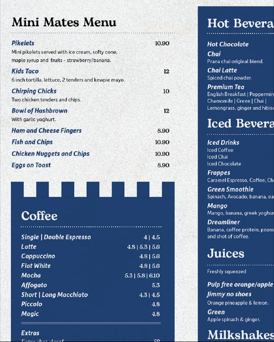 Menu, Crest Café