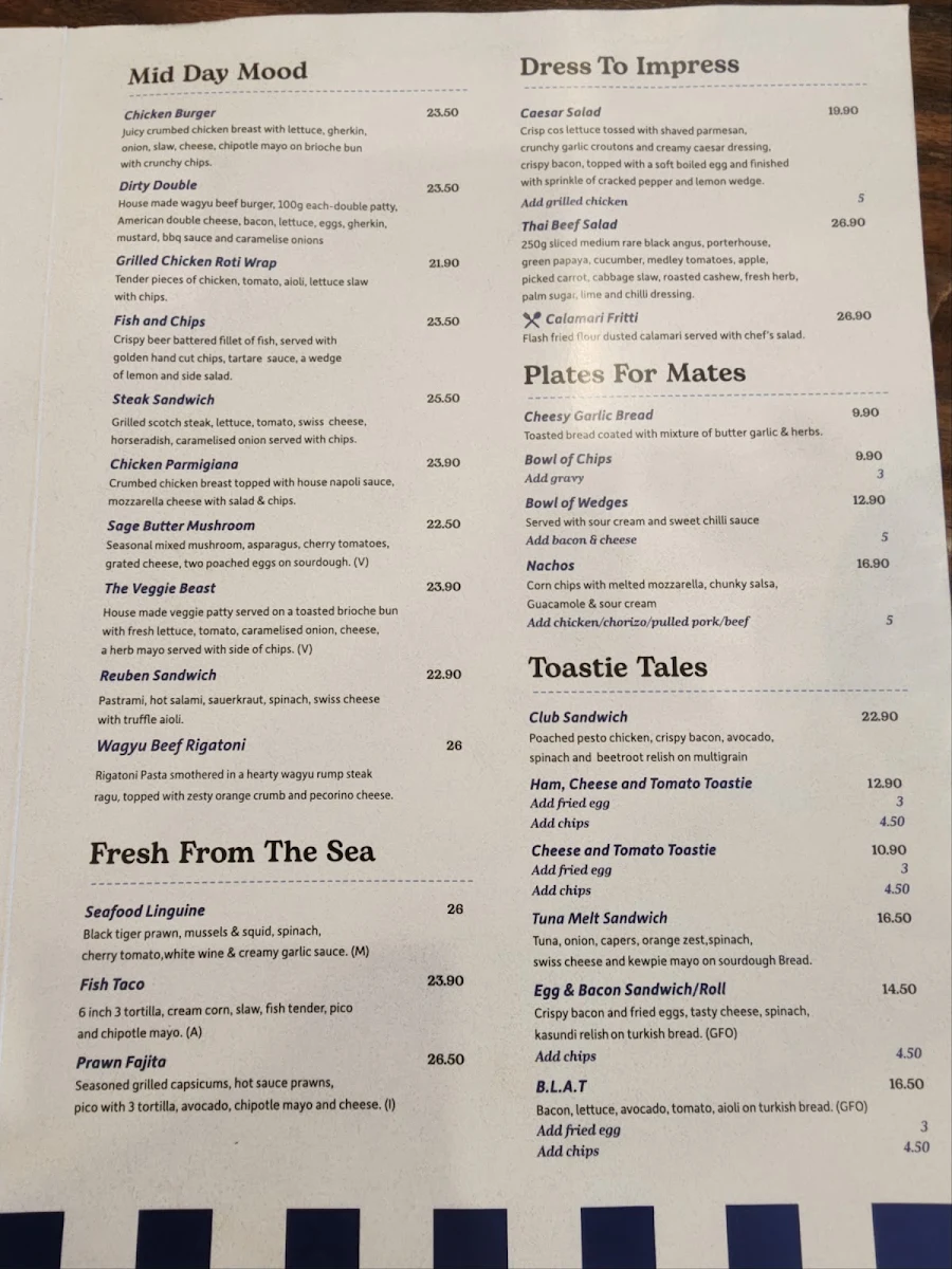 Menu, Crest Café