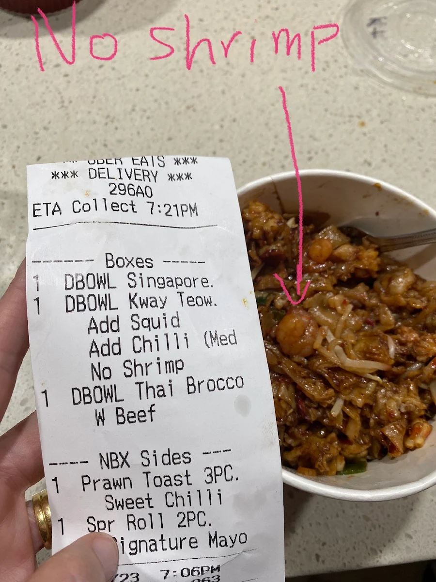 Menu, Noodle Box Biggera Waters