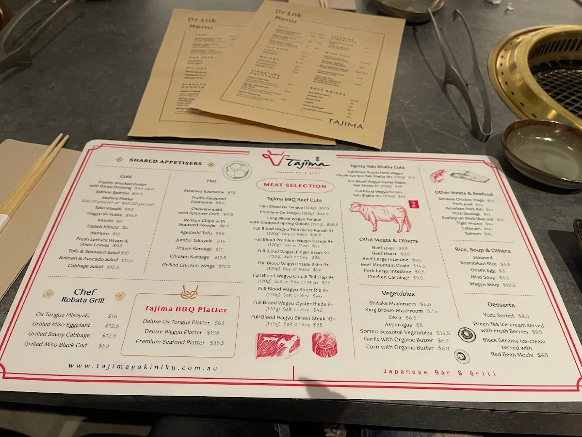 Menu, Tajima Yakiniku