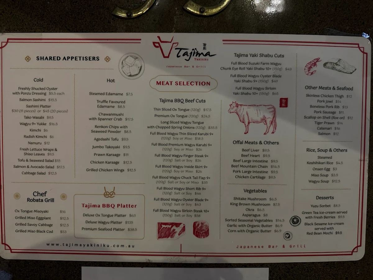 Menu, Tajima Yakiniku