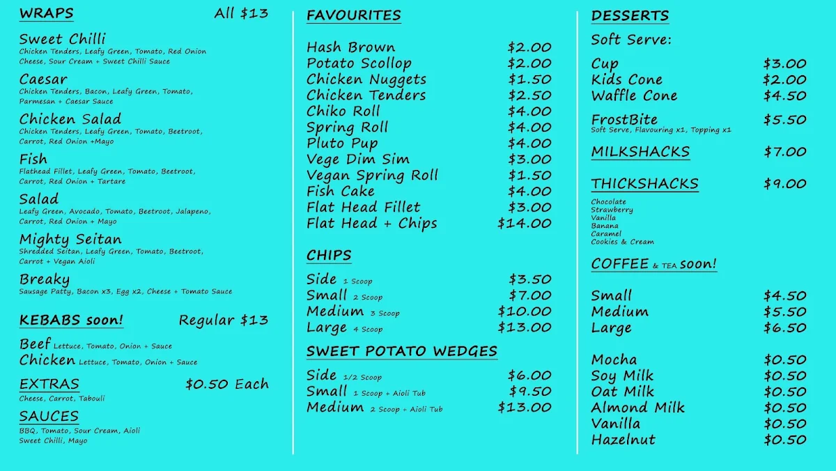 Menu, The Shack 2428