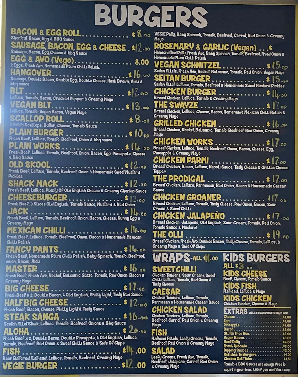 Menu, The Shack 2428