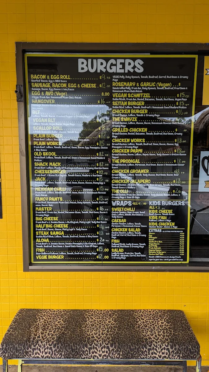 Menu, The Shack 2428