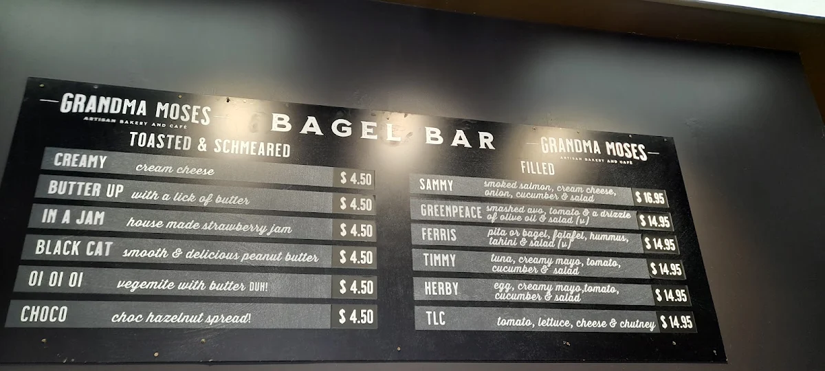 Menu, Grandma Moses Bakery & Cafe Kensington