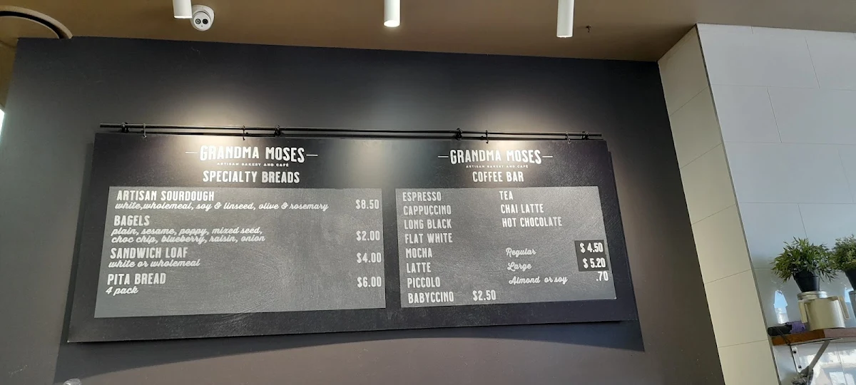 Menu, Grandma Moses Bakery & Cafe Kensington