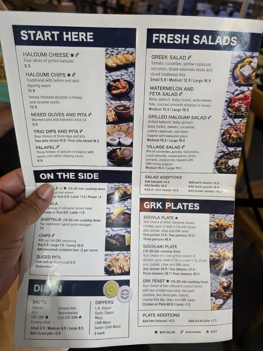 Menu, EAT GRK. Beverly Hills