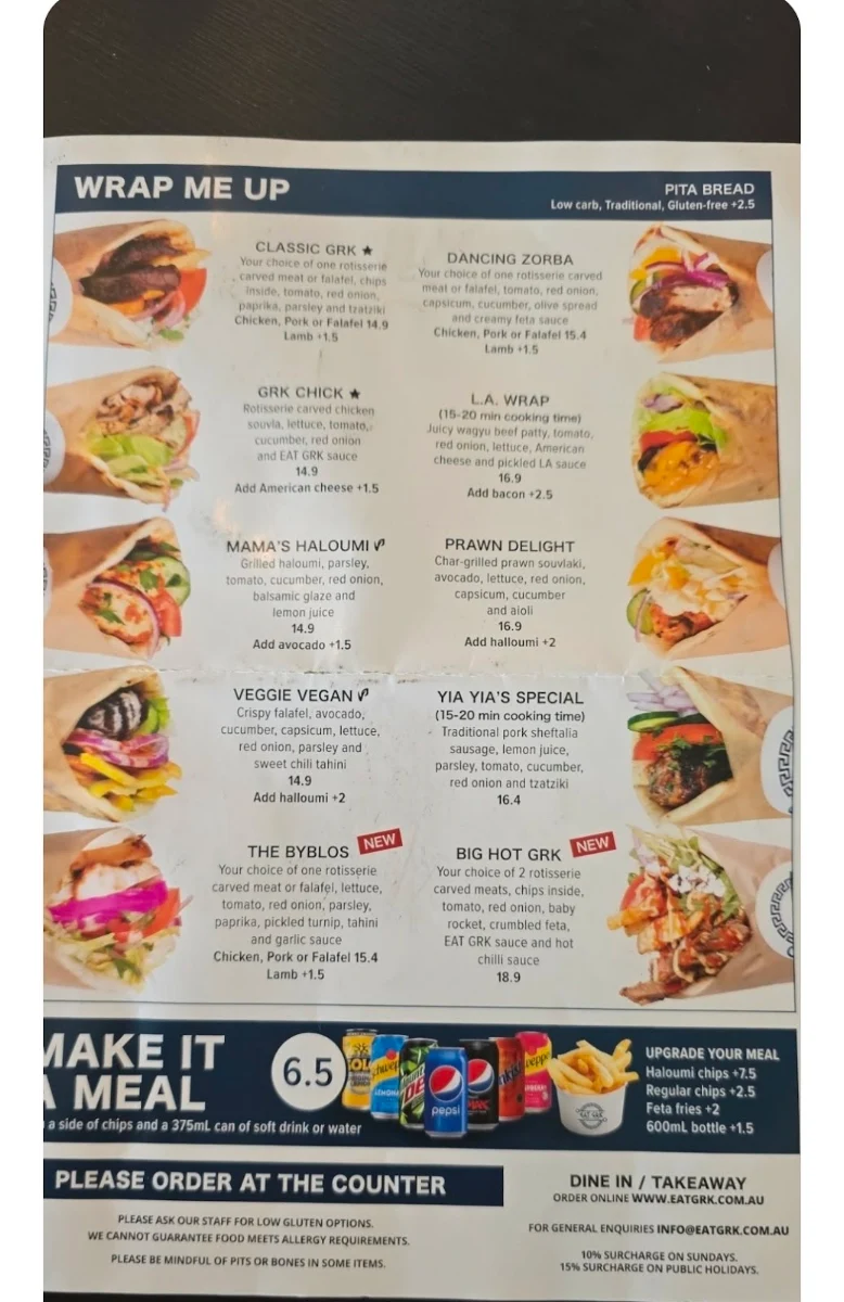 Menu, EAT GRK. Beverly Hills