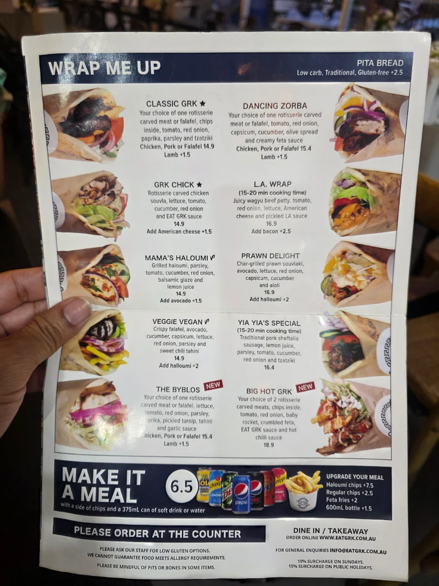 Menu, EAT GRK. Beverly Hills
