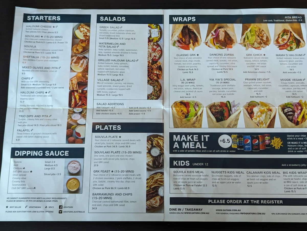 Menu, EAT GRK. Beverly Hills
