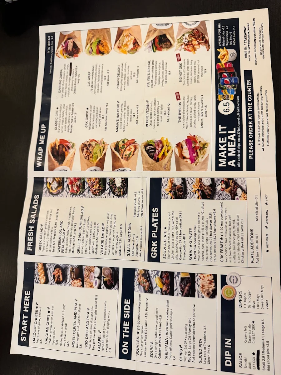 Menu, EAT GRK. Beverly Hills