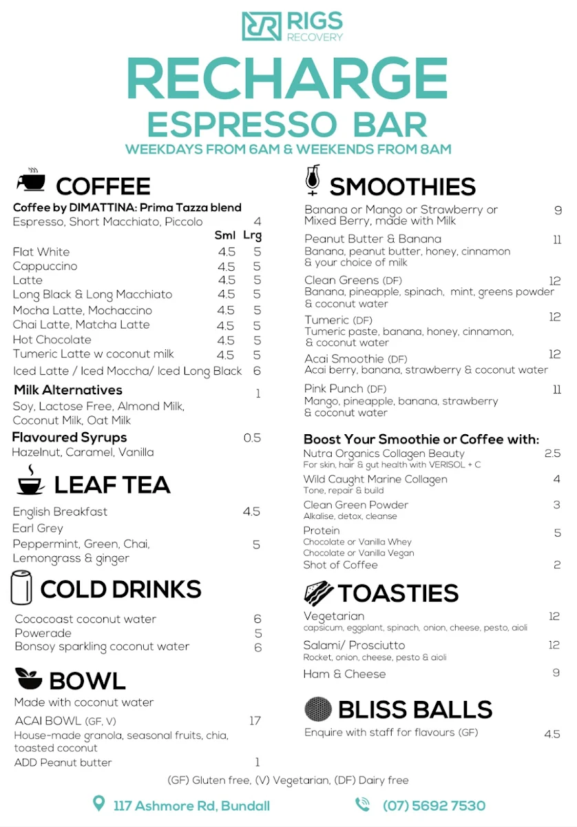 Menu, Rigs Cafe