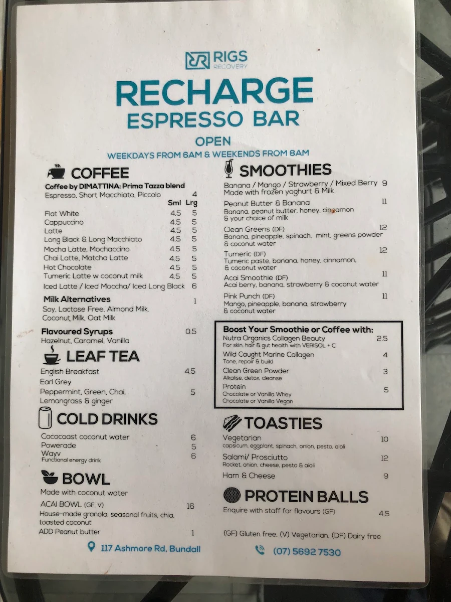 Menu, Rigs Cafe