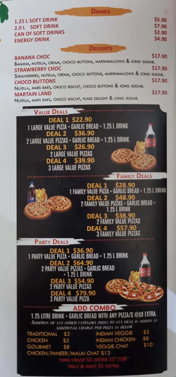 Menu, Claude's Pizza