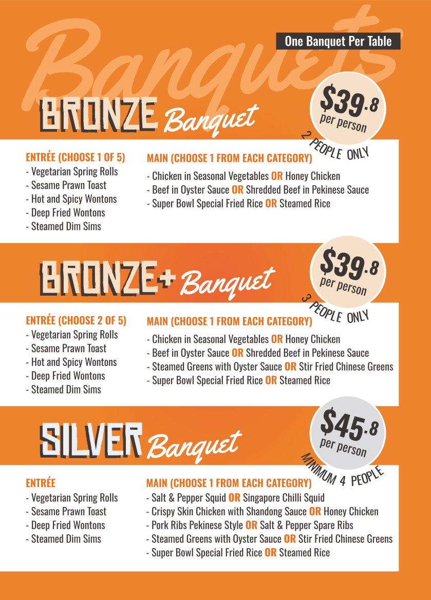Menu, Super Bowl Chinese Restaurant