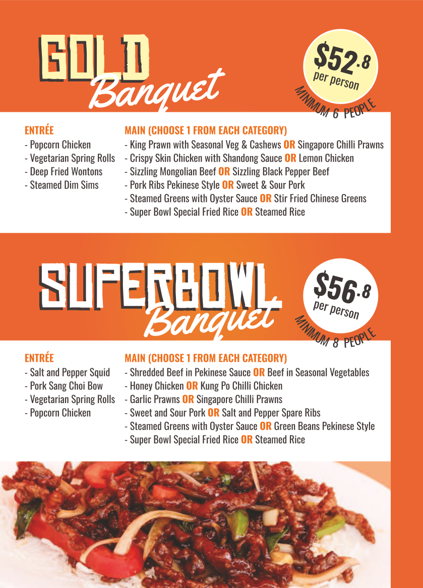 Menu, Super Bowl Chinese Restaurant