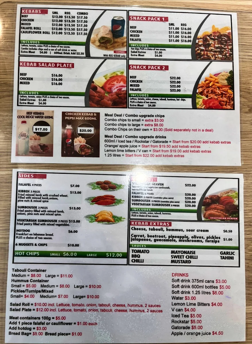 Menu, Big Nick's Gourmet Kebabs