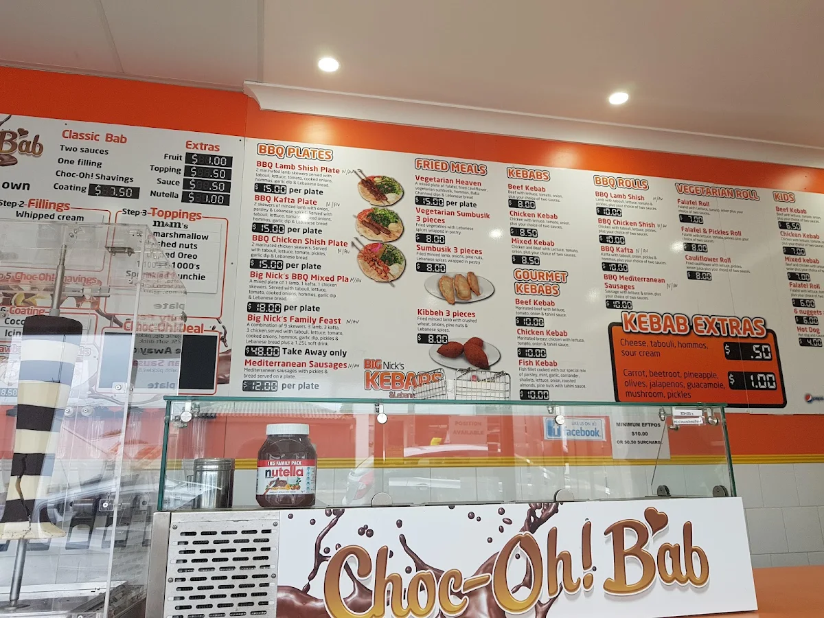 Menu, Big Nick's Gourmet Kebabs