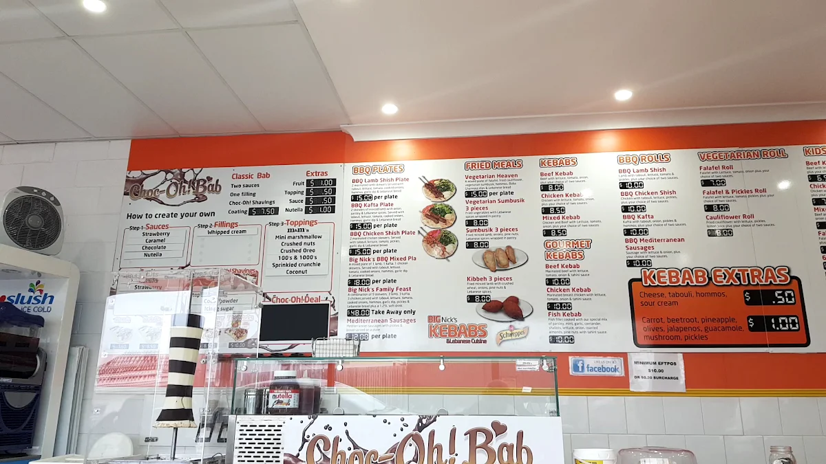 Menu, Big Nick's Gourmet Kebabs