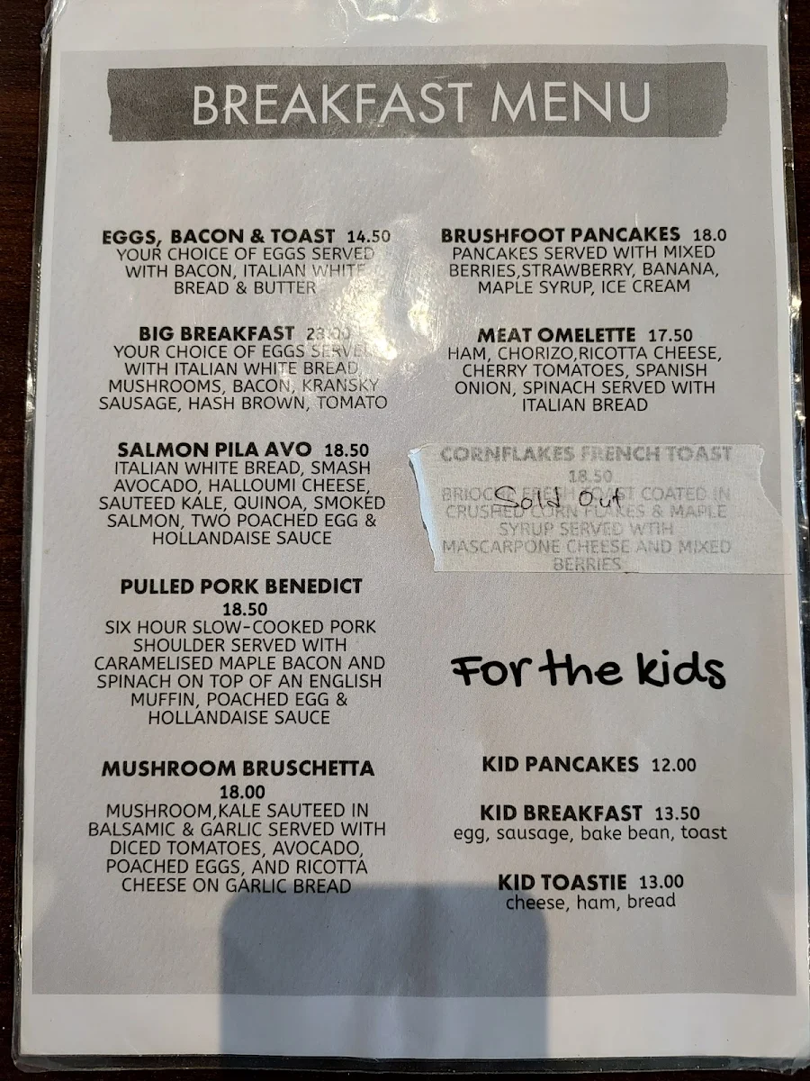 Menu, Brushfoot Cafe