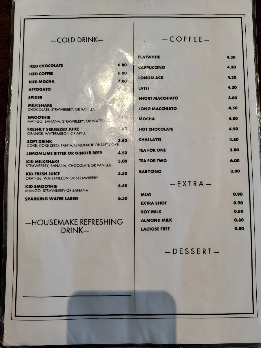 Menu, Brushfoot Cafe