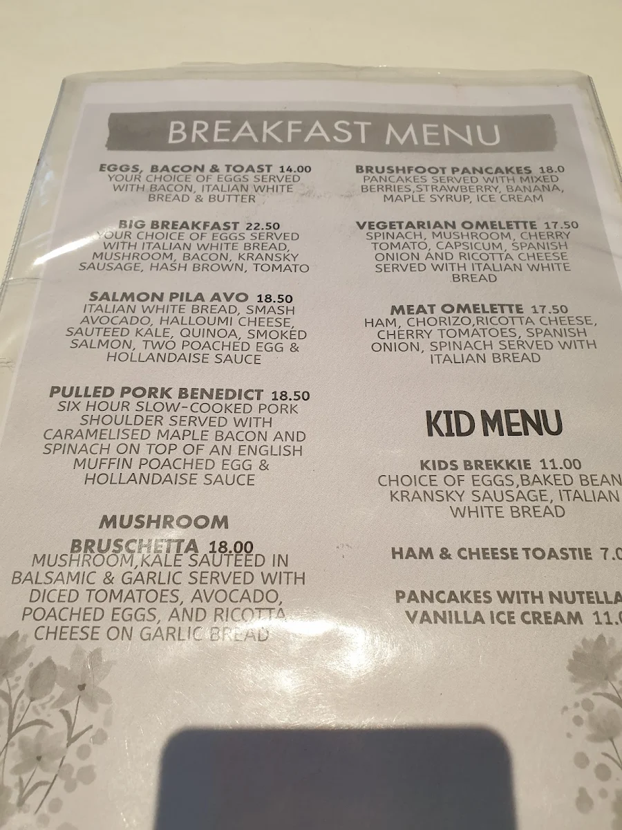 Menu, Brushfoot Cafe