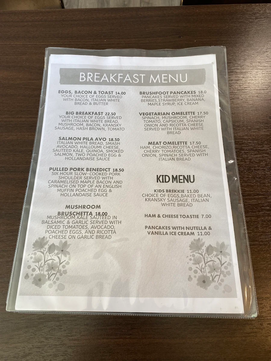 Menu, Brushfoot Cafe