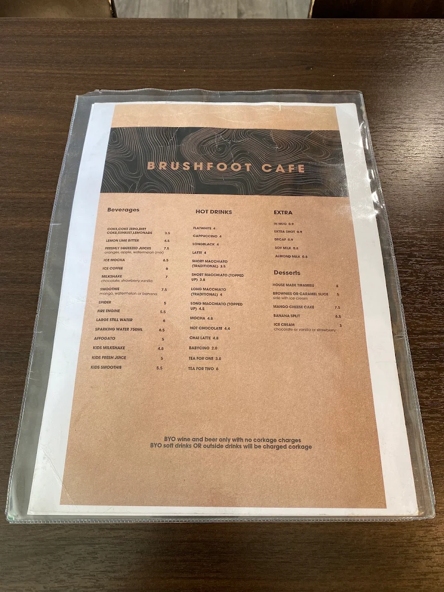 Menu, Brushfoot Cafe