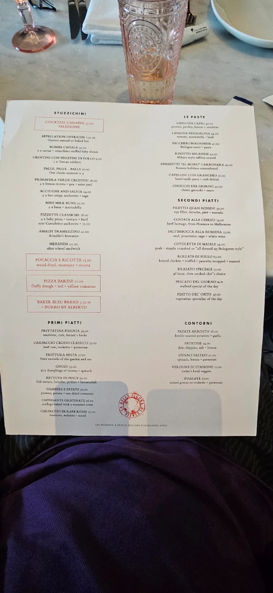 Menu, Di Stasio Citta