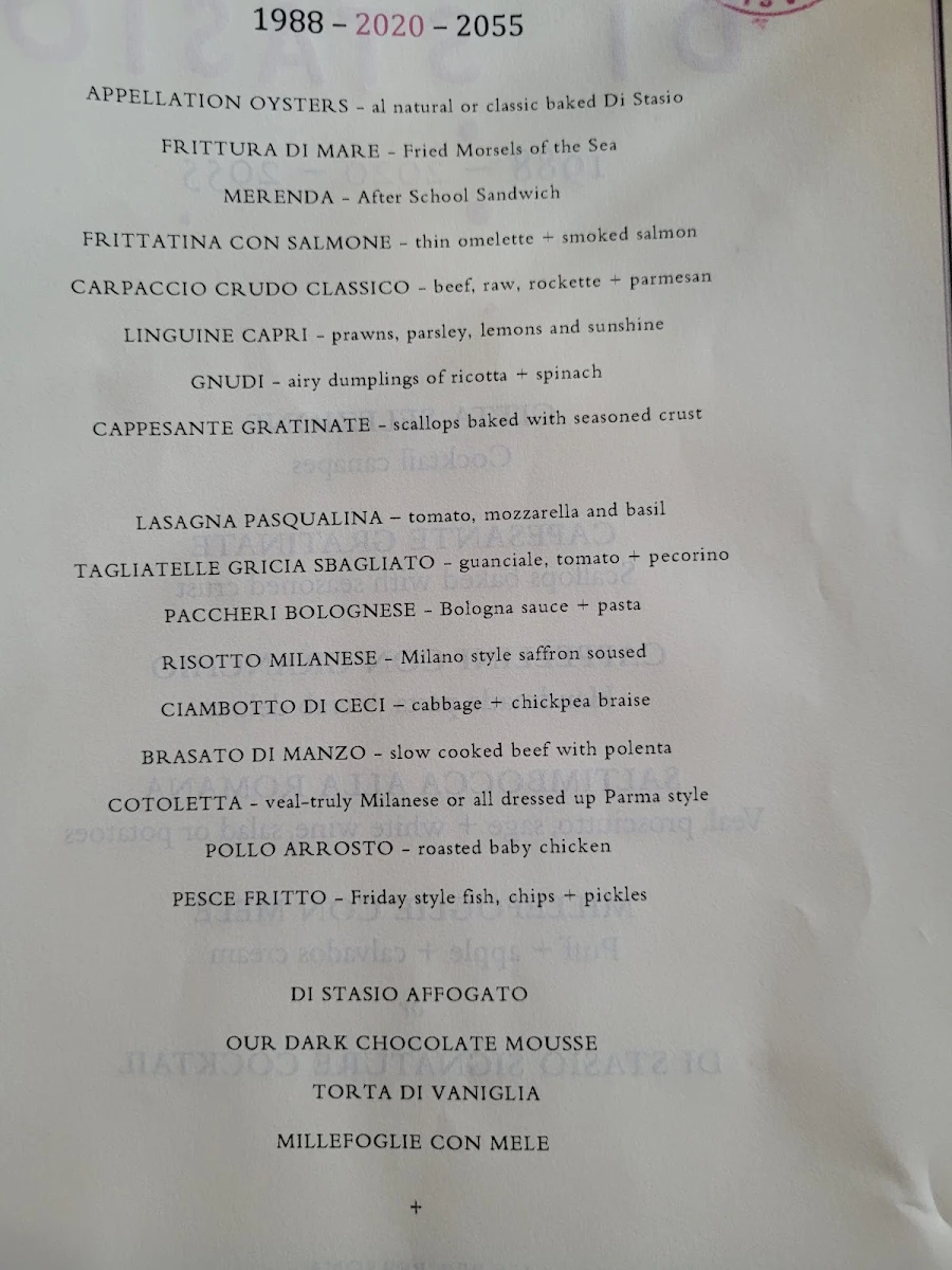 Menu, Di Stasio Citta