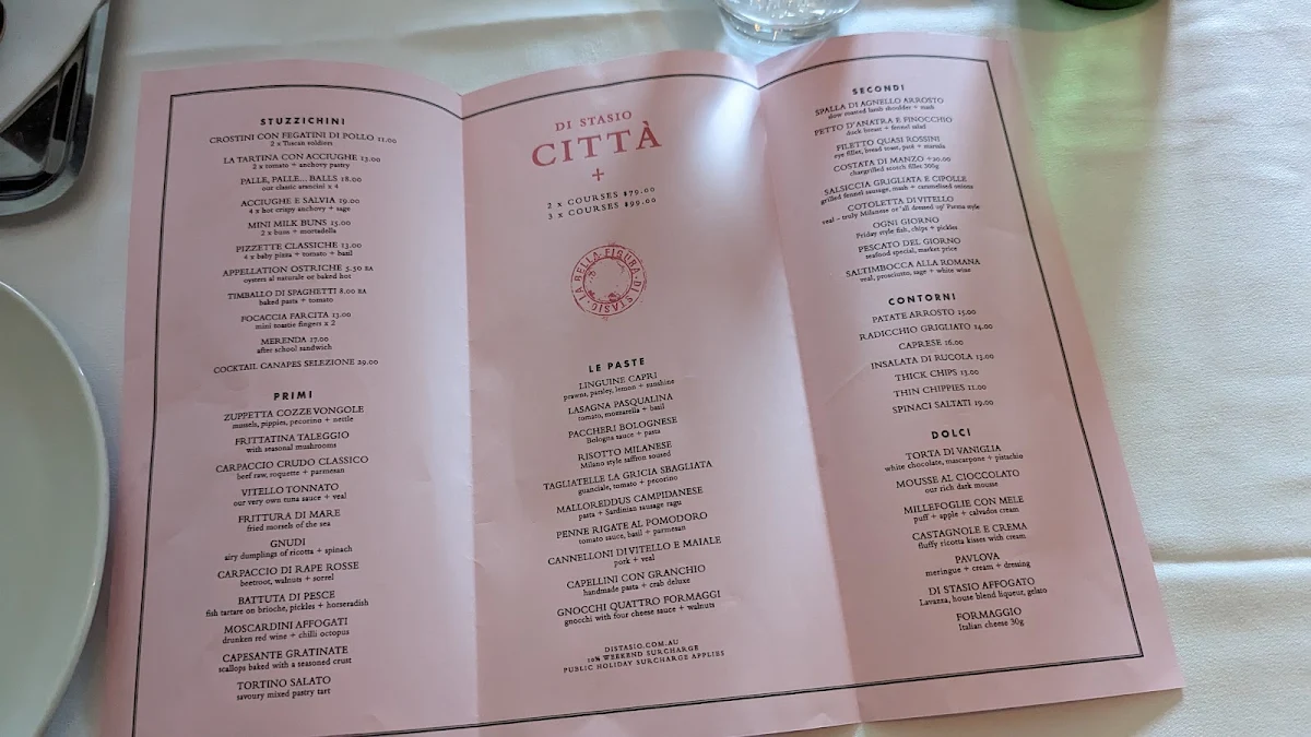 Menu, Di Stasio Citta