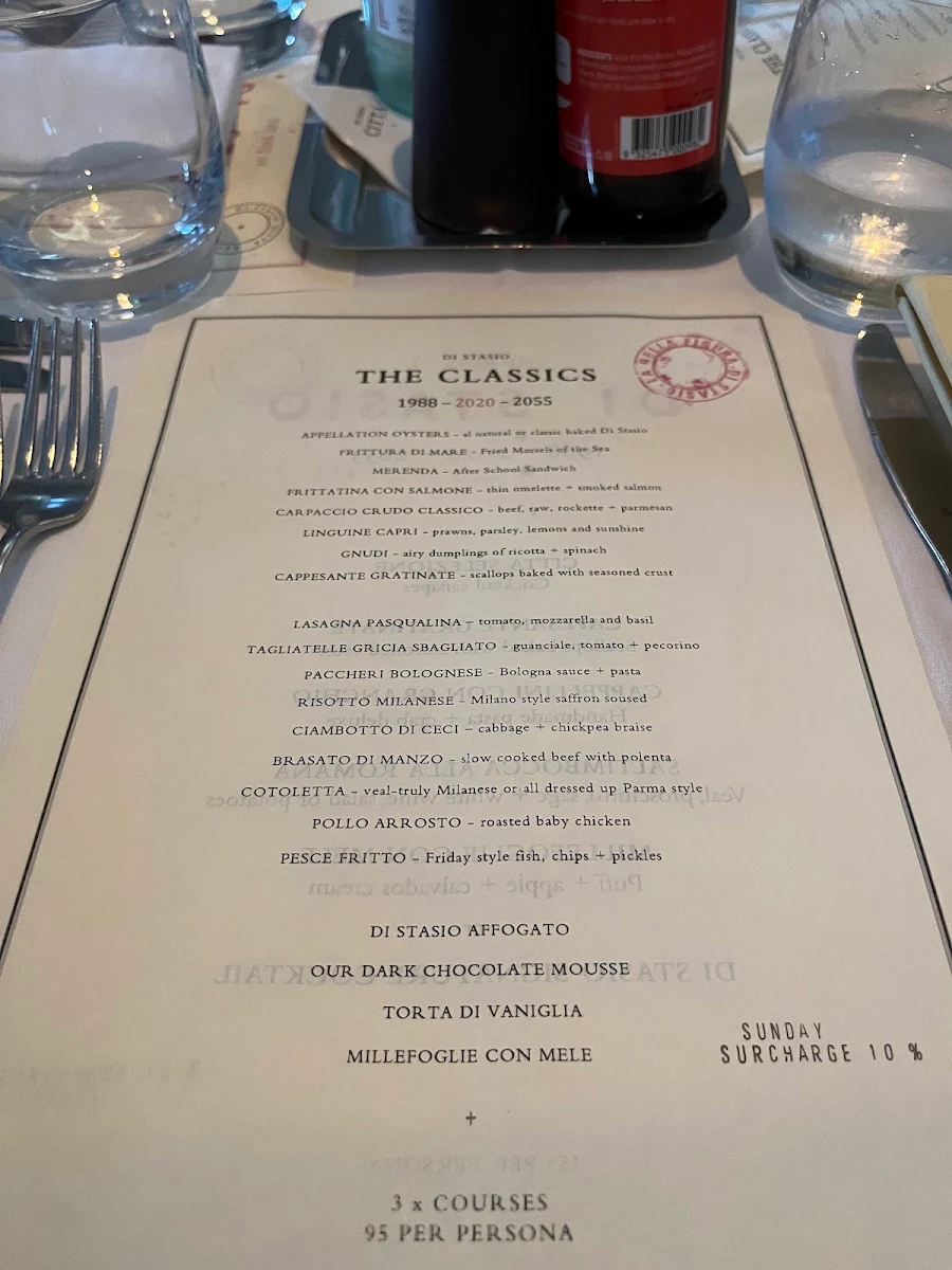 Menu, Di Stasio Citta