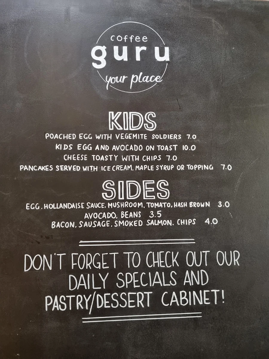 Menu, Coffee Guru Charnwood